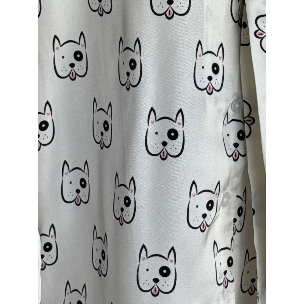 Unique Vintage Tulip B White Dog Tie Neck Long Sleeve Blouse S NWT - Picture 2 of 6